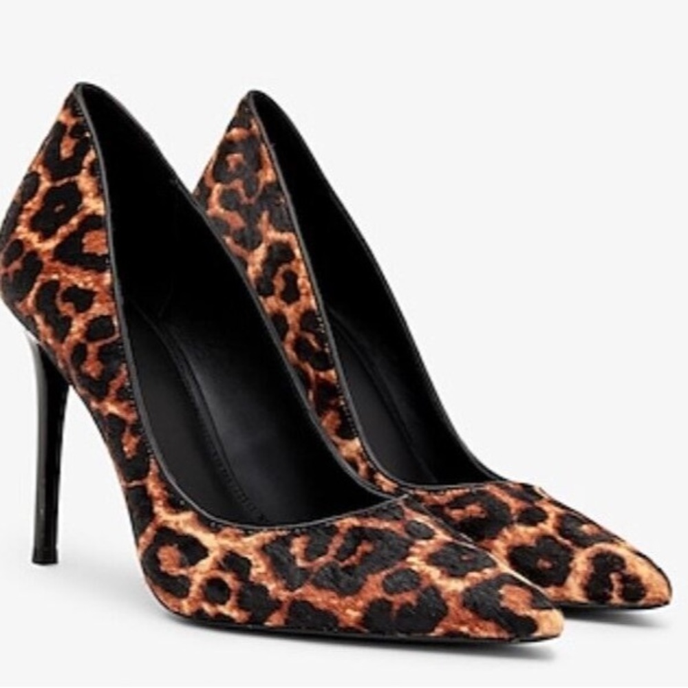 Michael Kors Keke 8 Pointed Toe Brown Leopard Calf Hair 4in Leather Heels Size 5